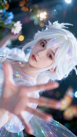 梦幻精灵cos银白发与蝴蝶少女
