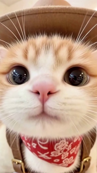 戴着牛仔帽的怼脸小橘猫