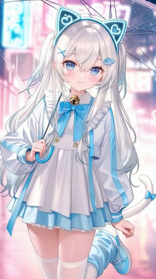 雨天霓虹街猫耳甜系美少女
