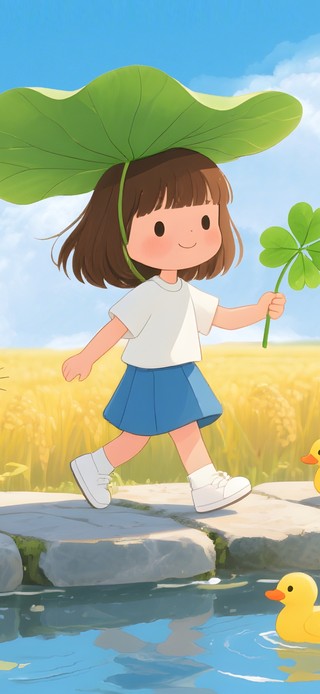 秋天稻田边女孩