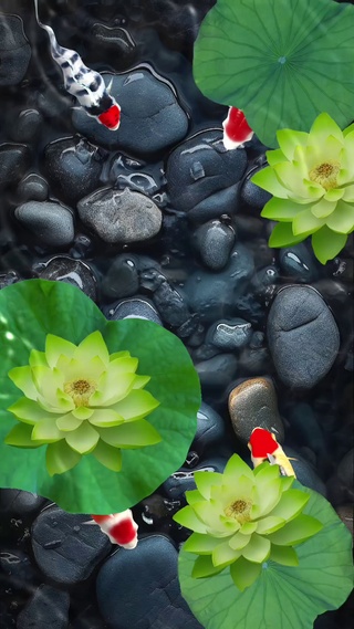 荷花锦鲤