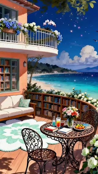 蓝天白云树木海景