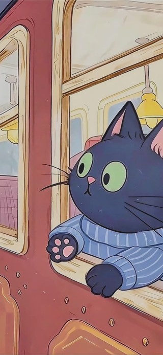 火车上的好奇小猫