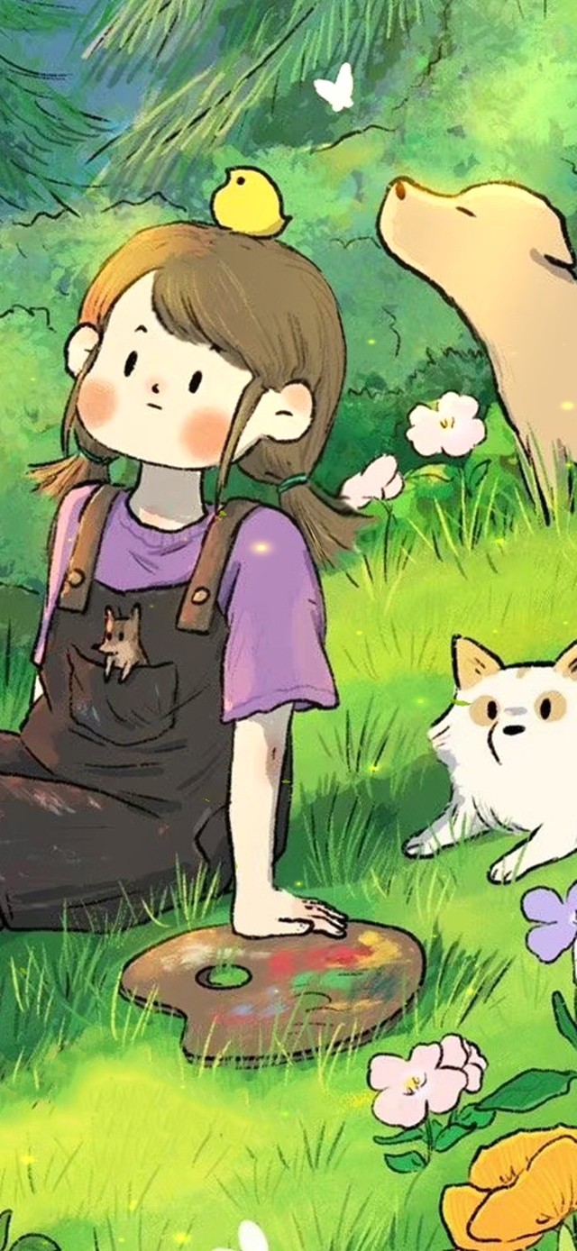 唯美清新草地绘画女孩