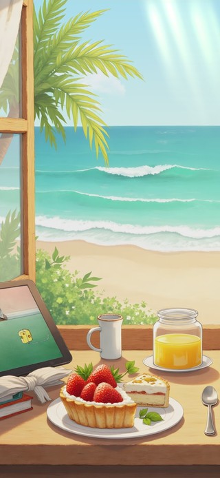初秋的海边窗景