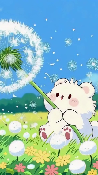 草地上的小熊与风之伞