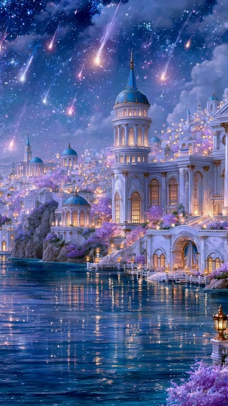 流星星空下的梦幻海滨城堡