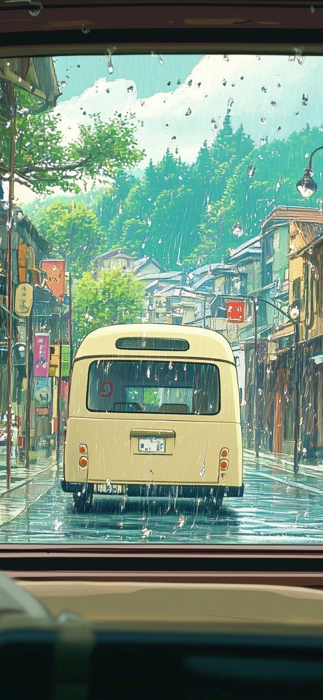 车窗外的雨中街道
