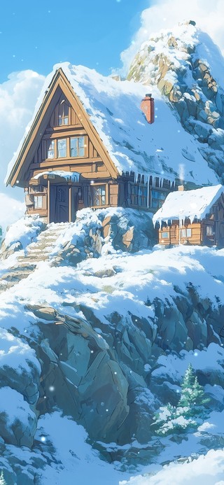 雪中山顶小屋