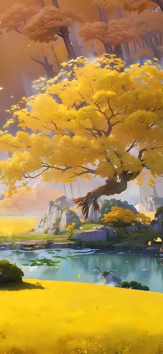 秋天枫叶溪水