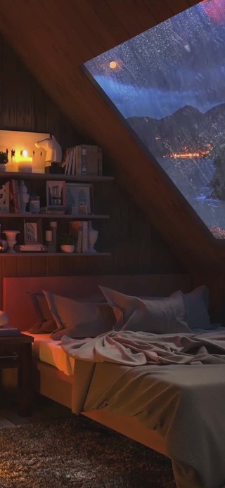 小木屋窗外的雨夜