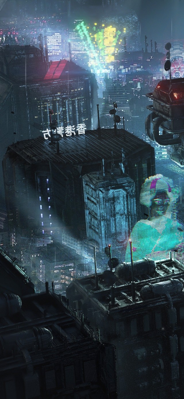 赛博朋克雨天香港城市