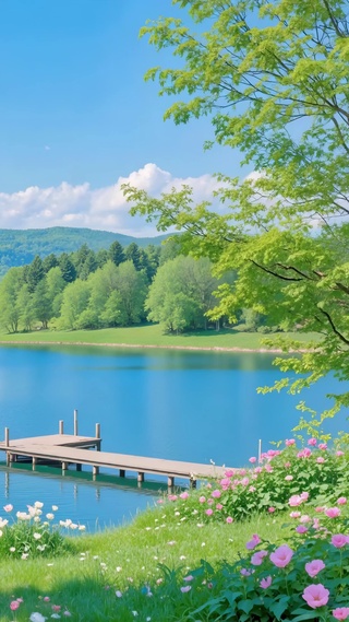 护眼湖畔山水