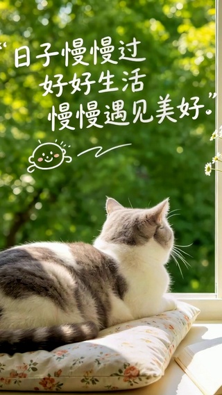窗边慵懒猫咪慢享治愈生活