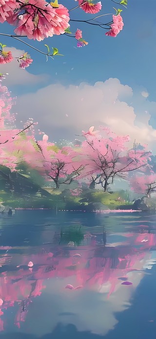 湖边的樱花