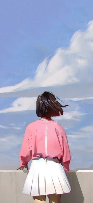 蓝天白云下心怀梦想的少女