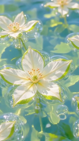 清凉水面白花