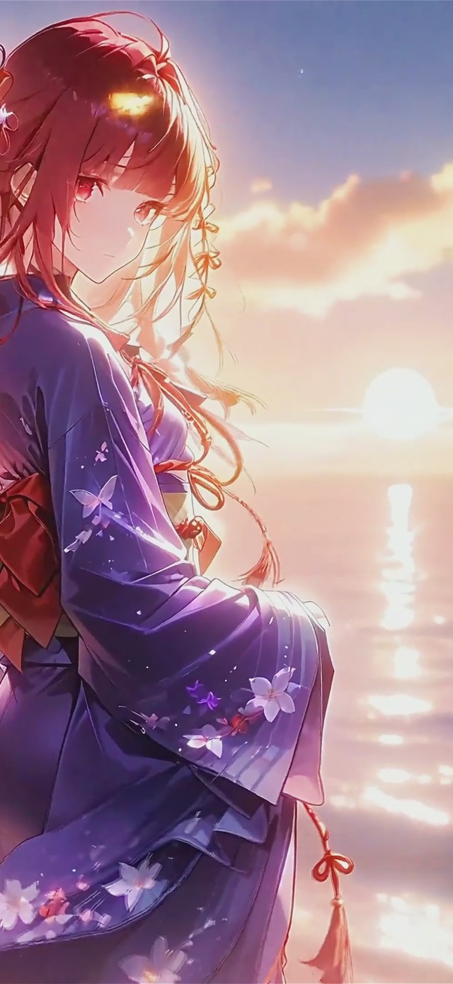日出海边的古风少女