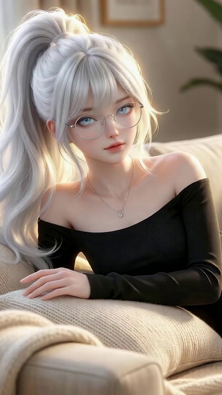 休闲居家银发美少女