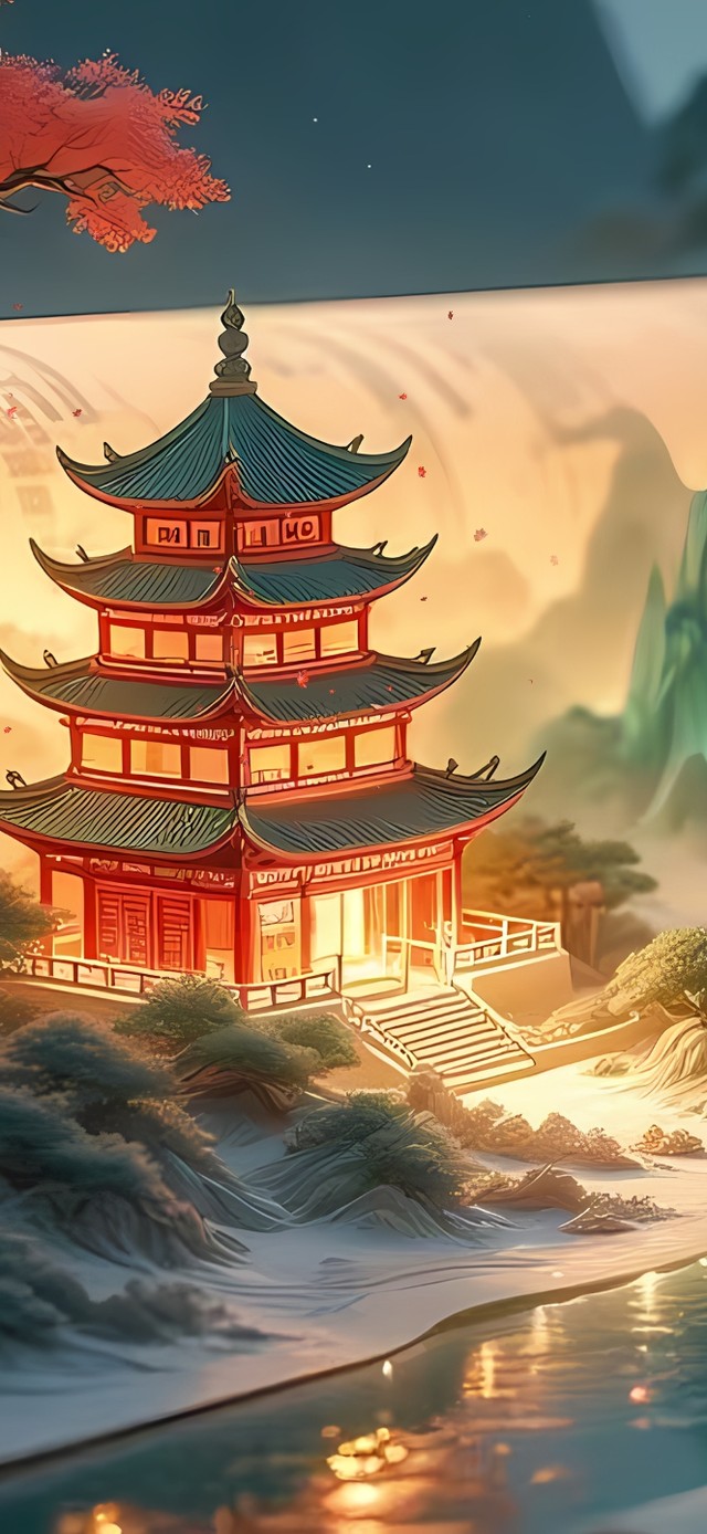 唯美阁楼卷轴画