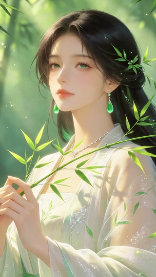 护眼竹林美女