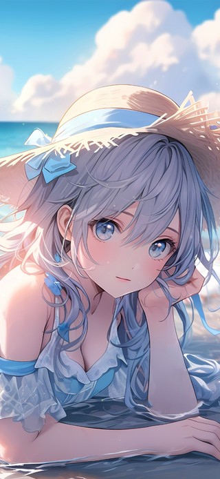 夏日海边草帽少女