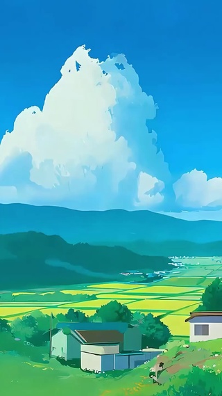 蓝天白云树木房屋