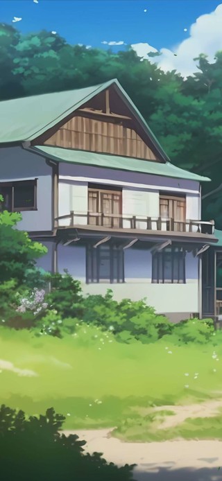 蓝天白云树木房屋