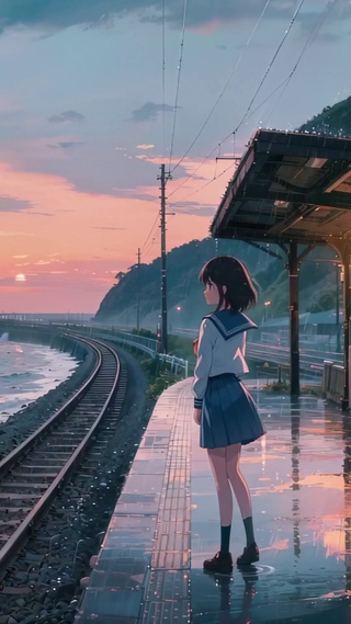 落日海边车站