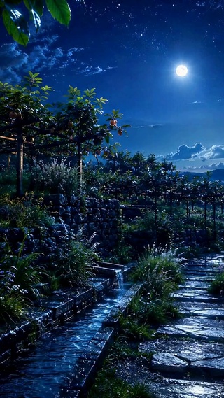 月夜星空山野田园夜景