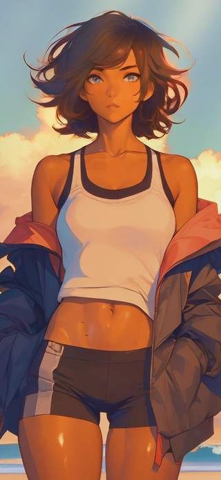 赶海的小麦肤色少女