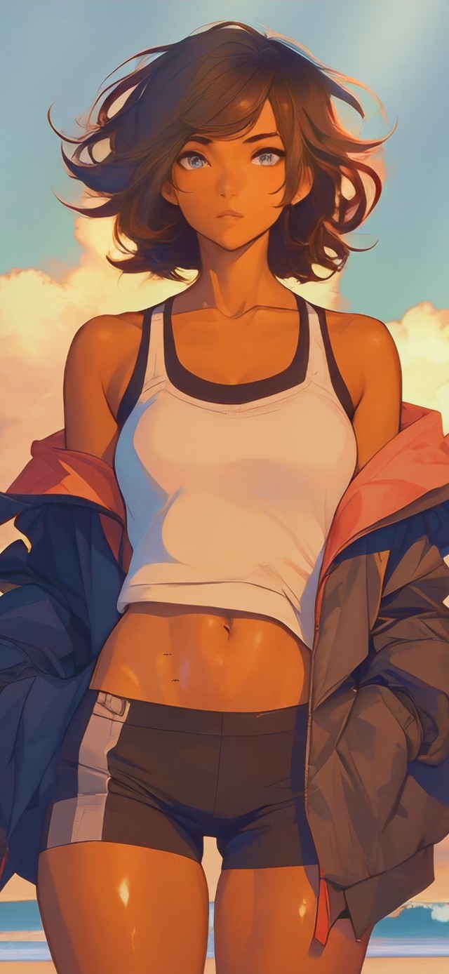 赶海的小麦肤色少女