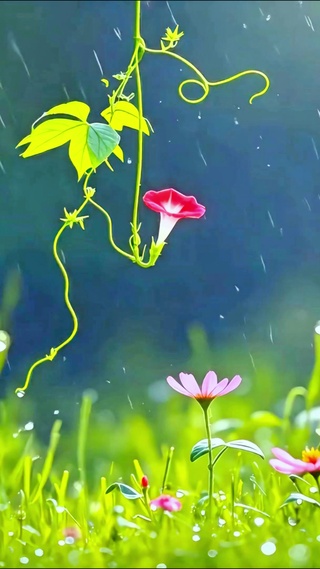治愈小雨牵牛花4K