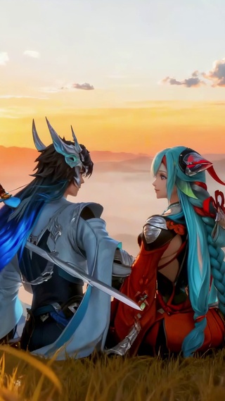 古风侠侣夕照云雾山峦的江湖浪漫