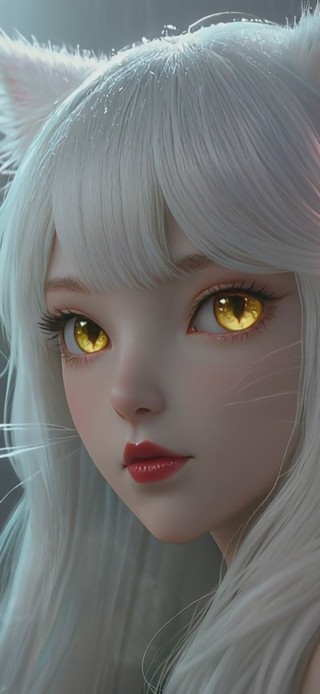 雨中白发狐耳少女