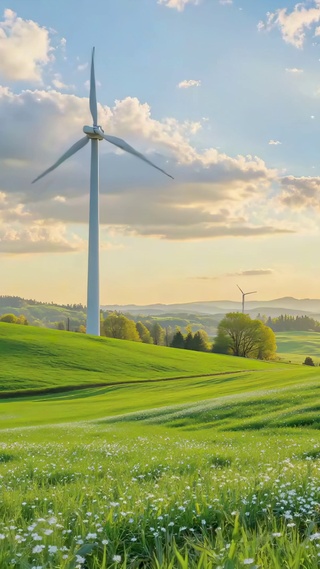 护眼草地霞光风车
