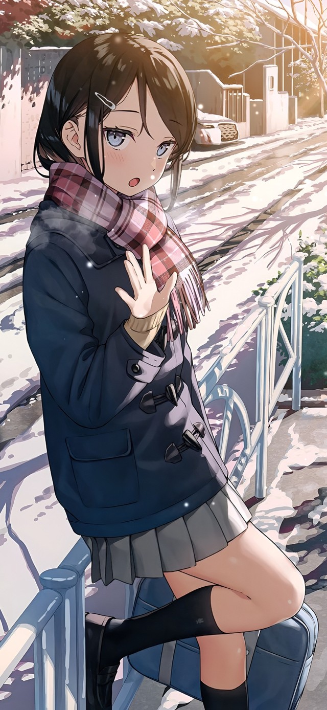 4k雪景街道女孩