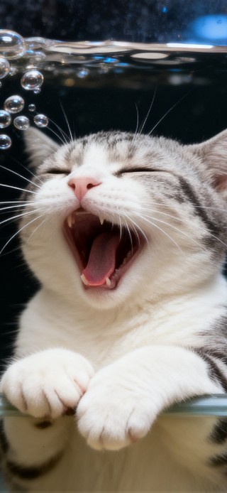 开心小猫～看金鱼