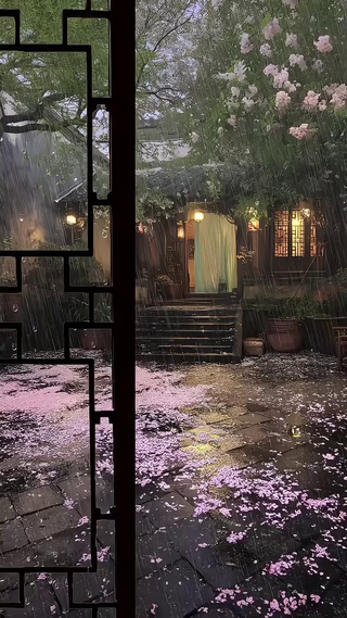 雨中小院