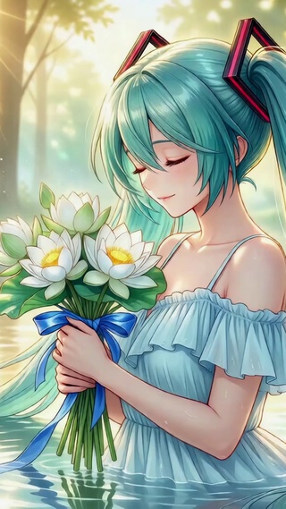 林间荷塘抱花初音未来