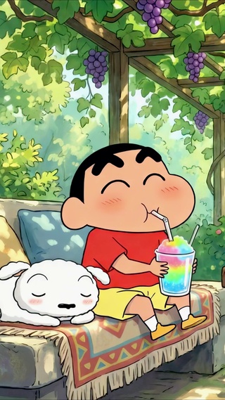 蜡笔小新夏日葡萄架休闲时光