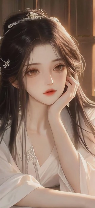 窗棂光影古风少女