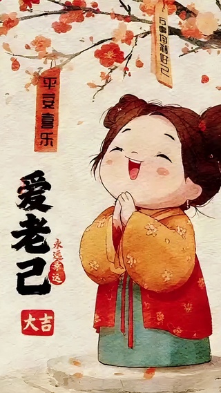 复古风许愿签爱老己仕女