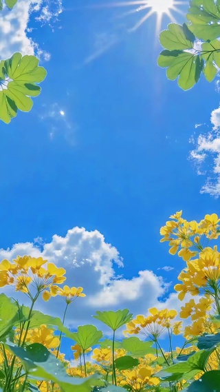 晴空下的黄色花海