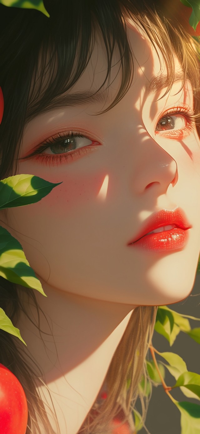 阳光下的苹果女孩