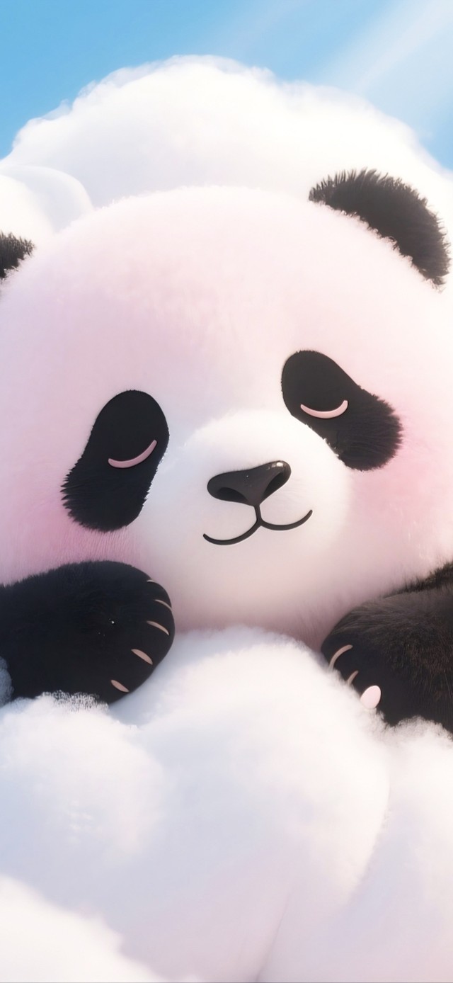 云朵枕上酣睡的呆萌熊猫