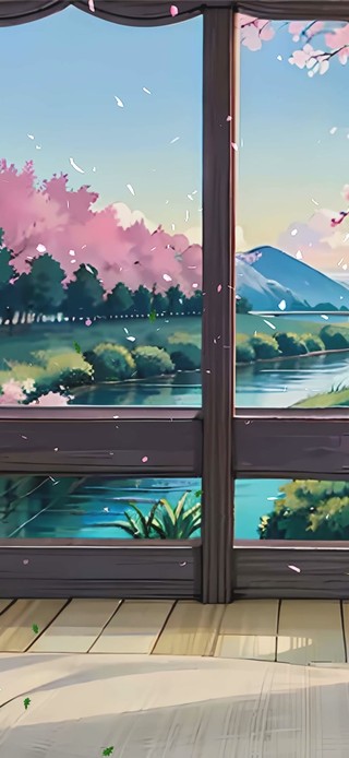 樱花窗外景色