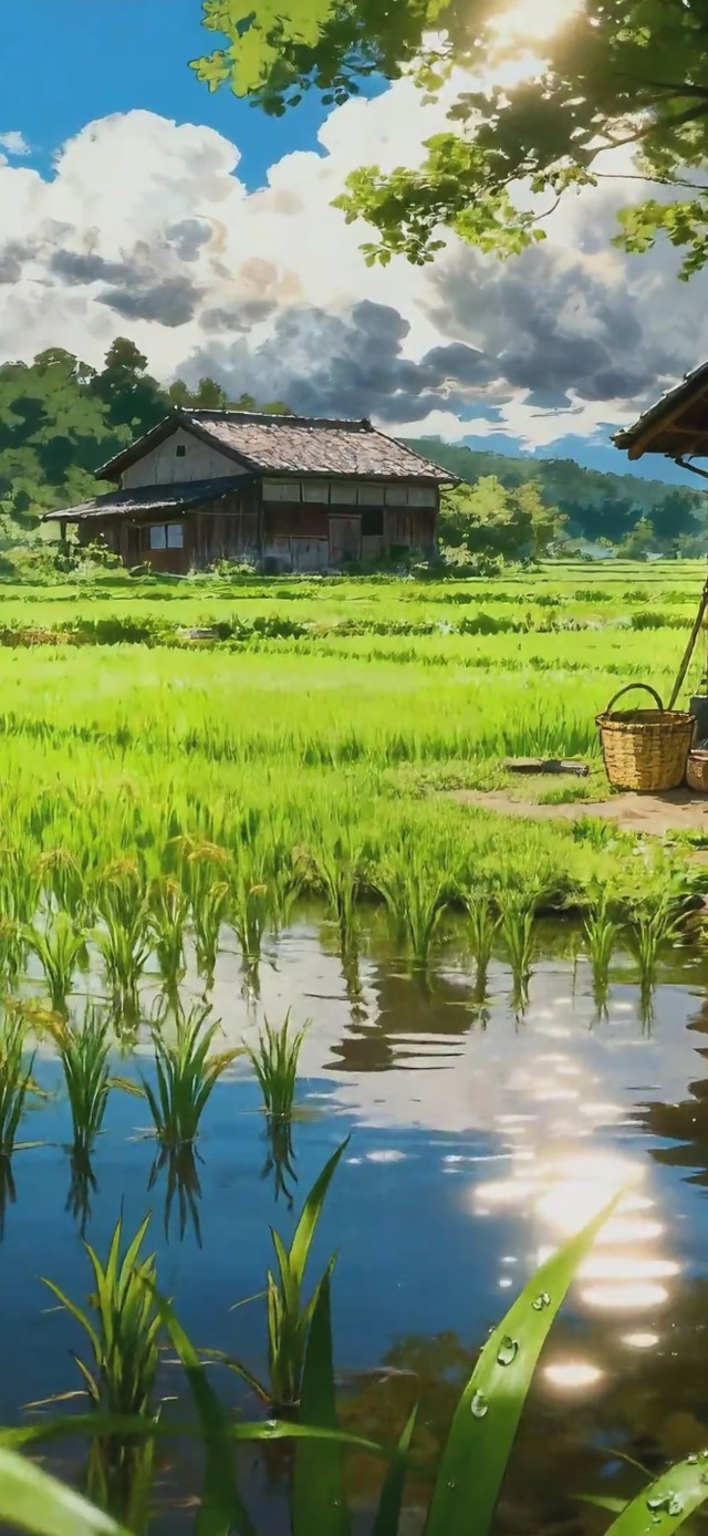 童年乡村稻田
