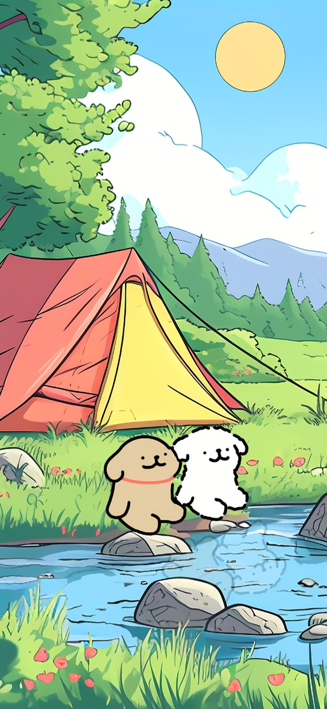 和线条小狗一起露营吧