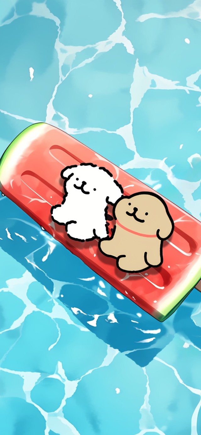 可爱线条小狗西瓜冰淇淋